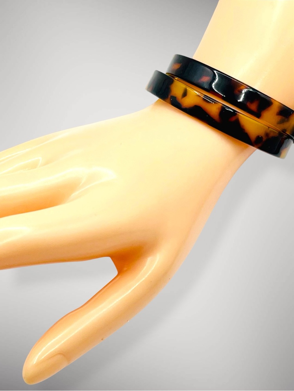 Vintage Faux Tortoise Shell Lucite Cuff Bracelets Set of 2